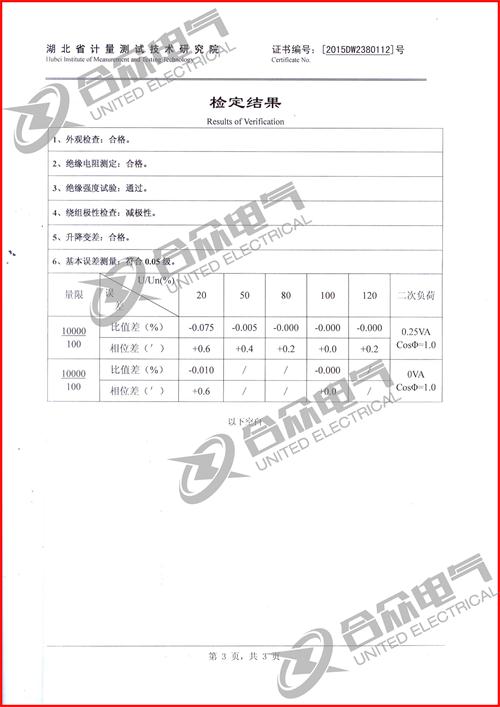 標準電壓互感器證書(shū)