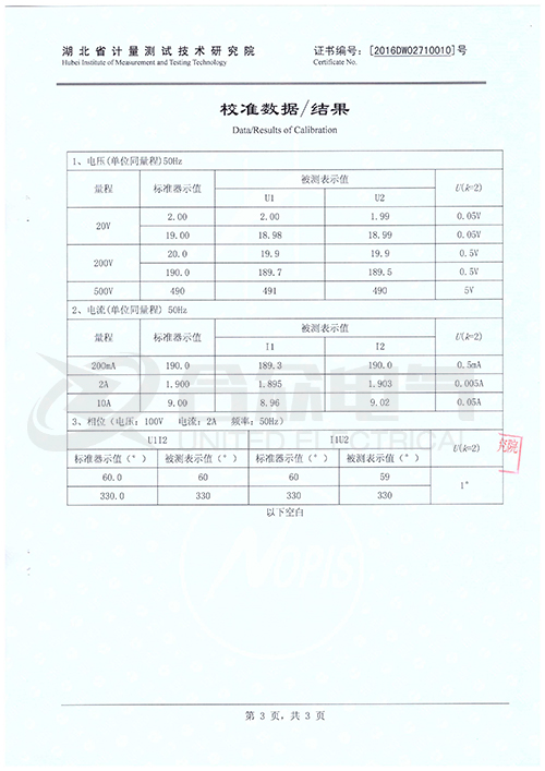 數字雙鉗相位伏安表證書(shū)