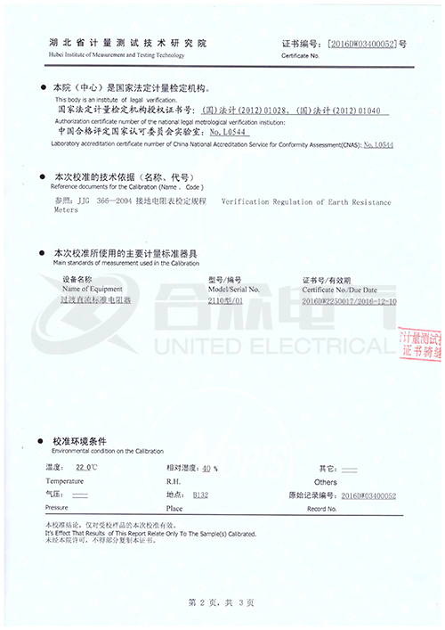 地網(wǎng)接地電阻測試儀證書(shū)